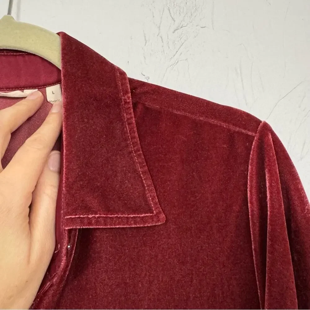 Soft Surroundings Red Velvet Button Down Tunic Blouse Womens L Fall Boho Classic_5